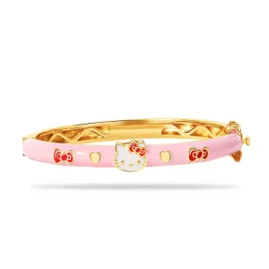 Sanrio Hello Kitty Pink and Yellow Gold Bow Bangle Bracelet, Authentic Officially Licensed